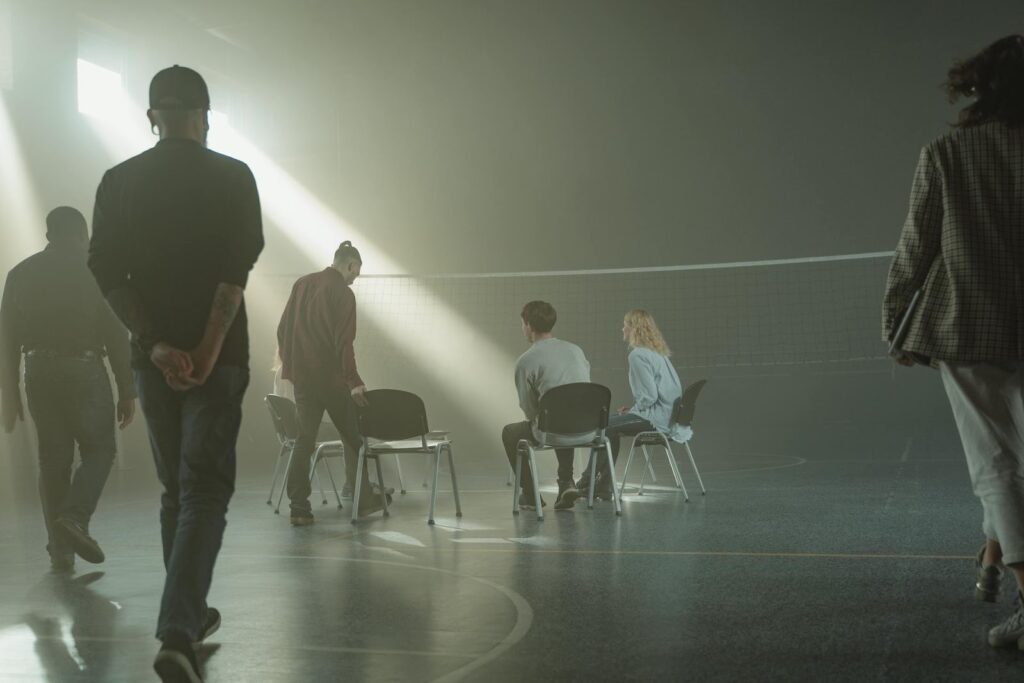 People gathering for group therapy session